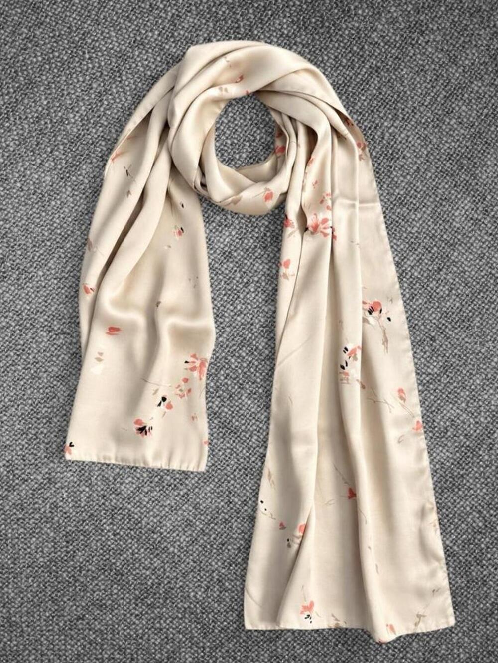 Caroll Cream Floral Satin Look Long Scarf